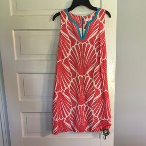 Crown & Ivy Coral and White Shell Pattern Shift Dress